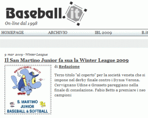 Il SMJB&S in home page di baseball.it